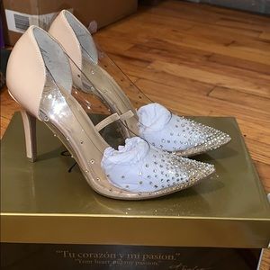 Thalia Sodi Nude/Clear Bedazzled Heels